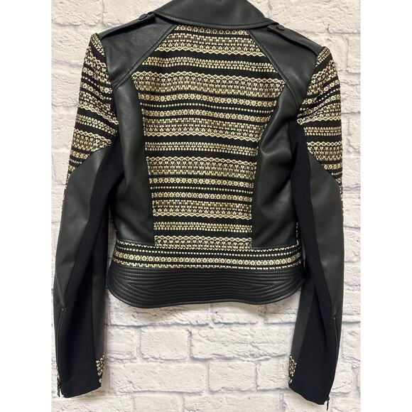BCBGeneration Black & Gold Moto Faux Leather Leonardo Biker Jacket SZ XS NWOT - Picture 5 of 6